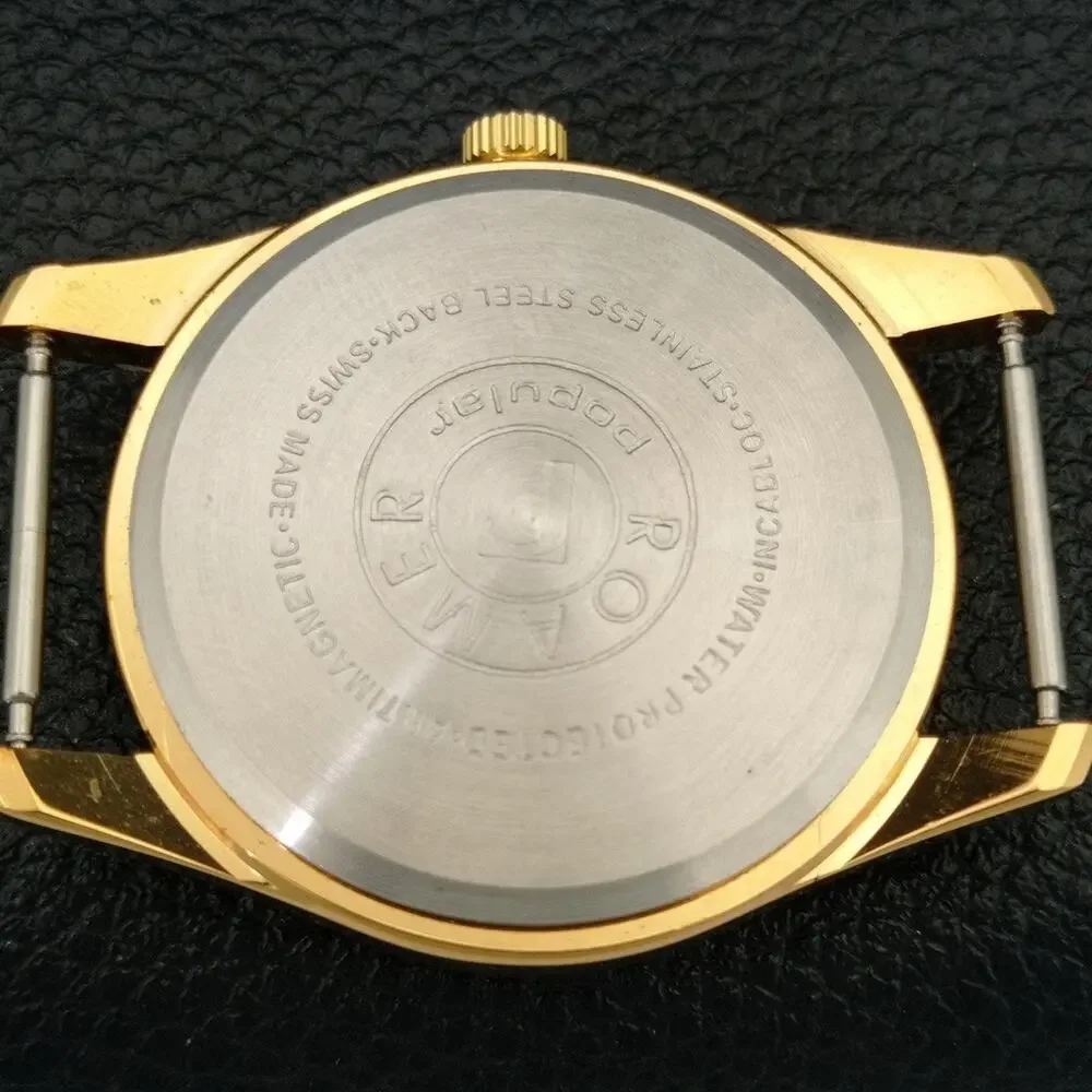 Vintage 1976 Roamer Manual Mens Gold Watch W/Nato Strap & White accents